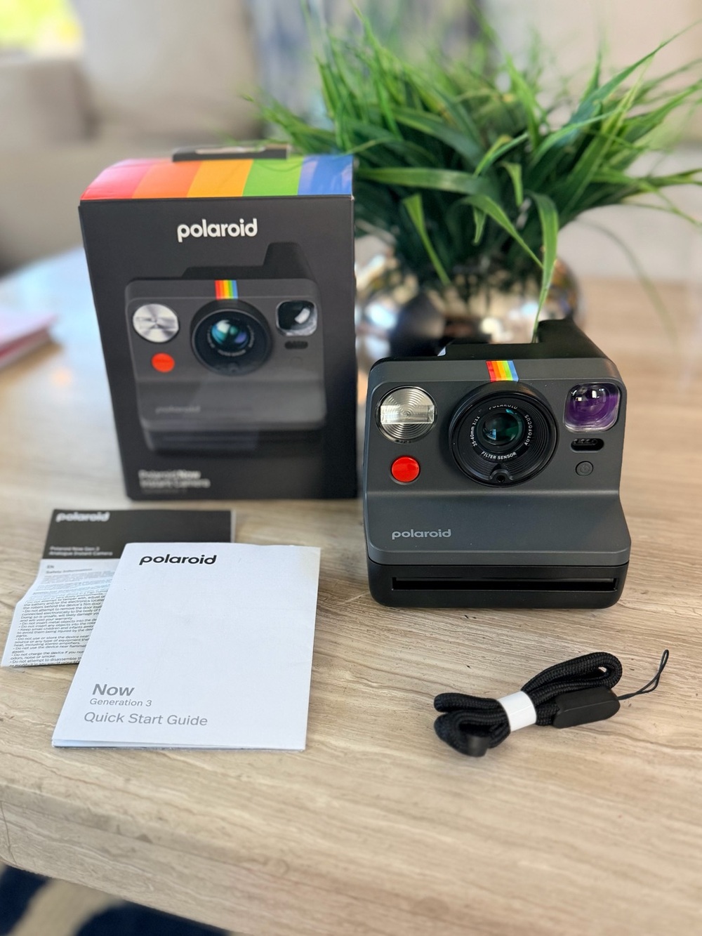 Polaroid Instant Camera in Black with Rainbow Stripe Accent